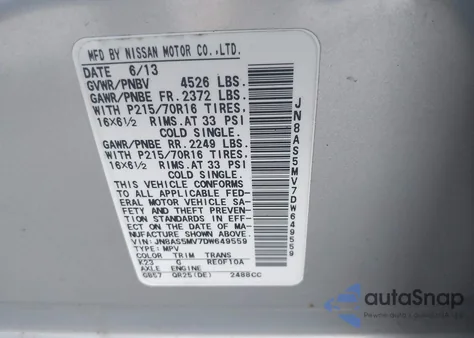 2013 Nissan Rogue S from USA, damaged, VIN JN8AS5MV7DW649559